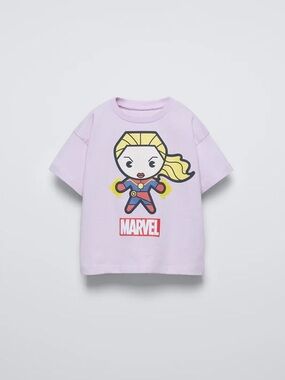 NWT ZARA Marvel Kids Tee - Light Lavender with Captain Marvel Cartoon 6Y